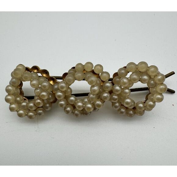 VTG Lot Hair Comb And Barrette ART NOUVEAU / Faux Pearl & Gold-tone accents - Picture 2 of 15